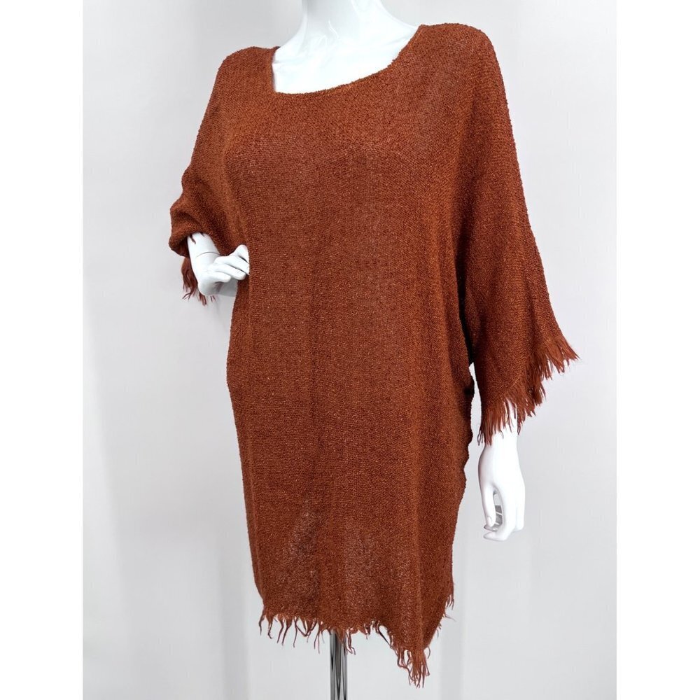 Novenka Moroccan Woven Fringe‎ Tunic Top Eggplant Purple Rayon Cotton Linen
